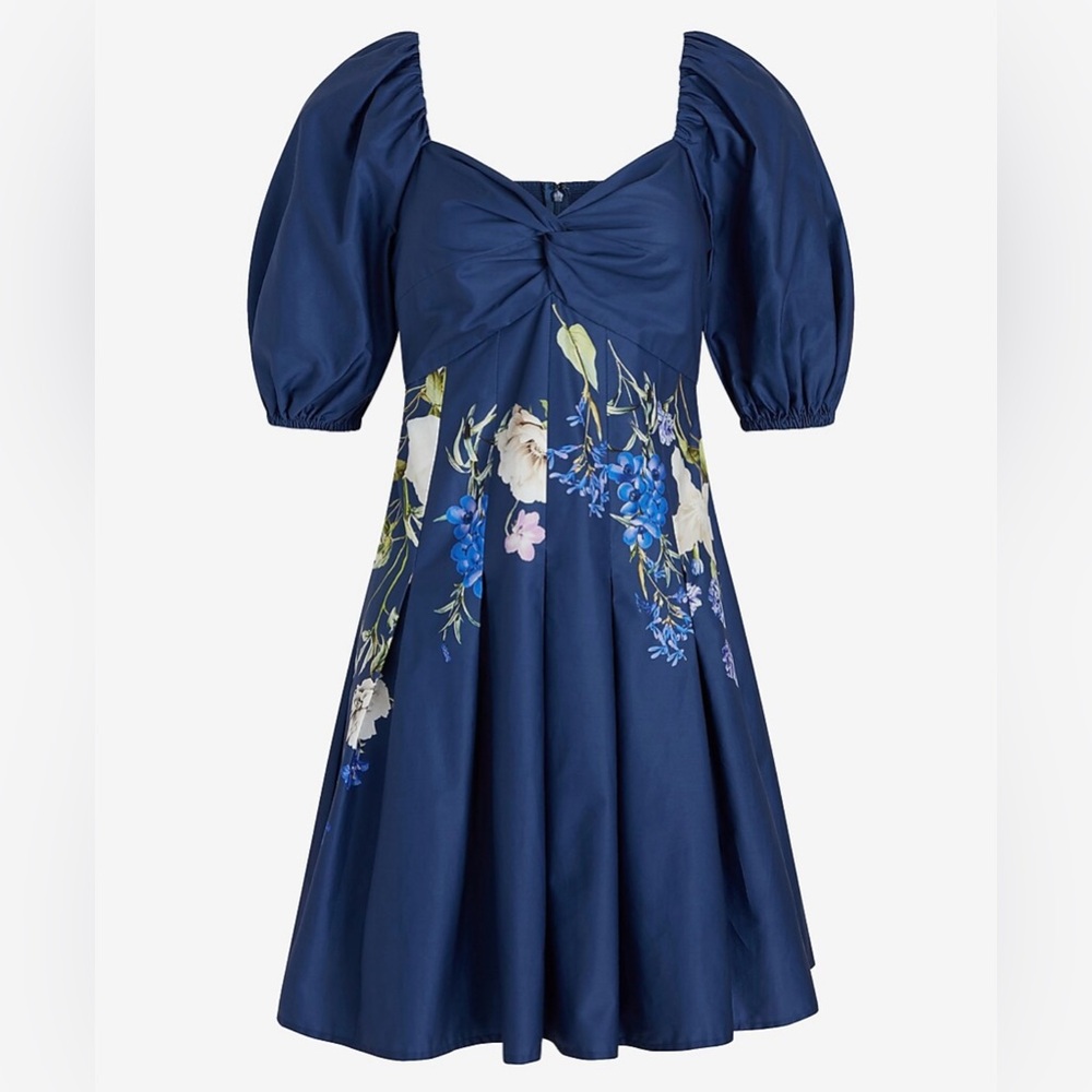 Express Navy Blue Floral Midi Dress